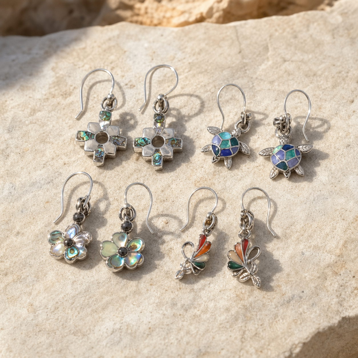 Small Flower Stone Earrings Lot