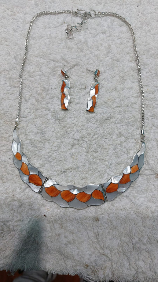 Orange Leaf Pendant and Earring Set