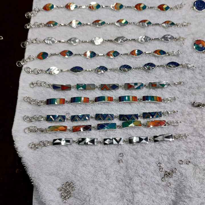 Orange and Green Mosaic Link Bracelet