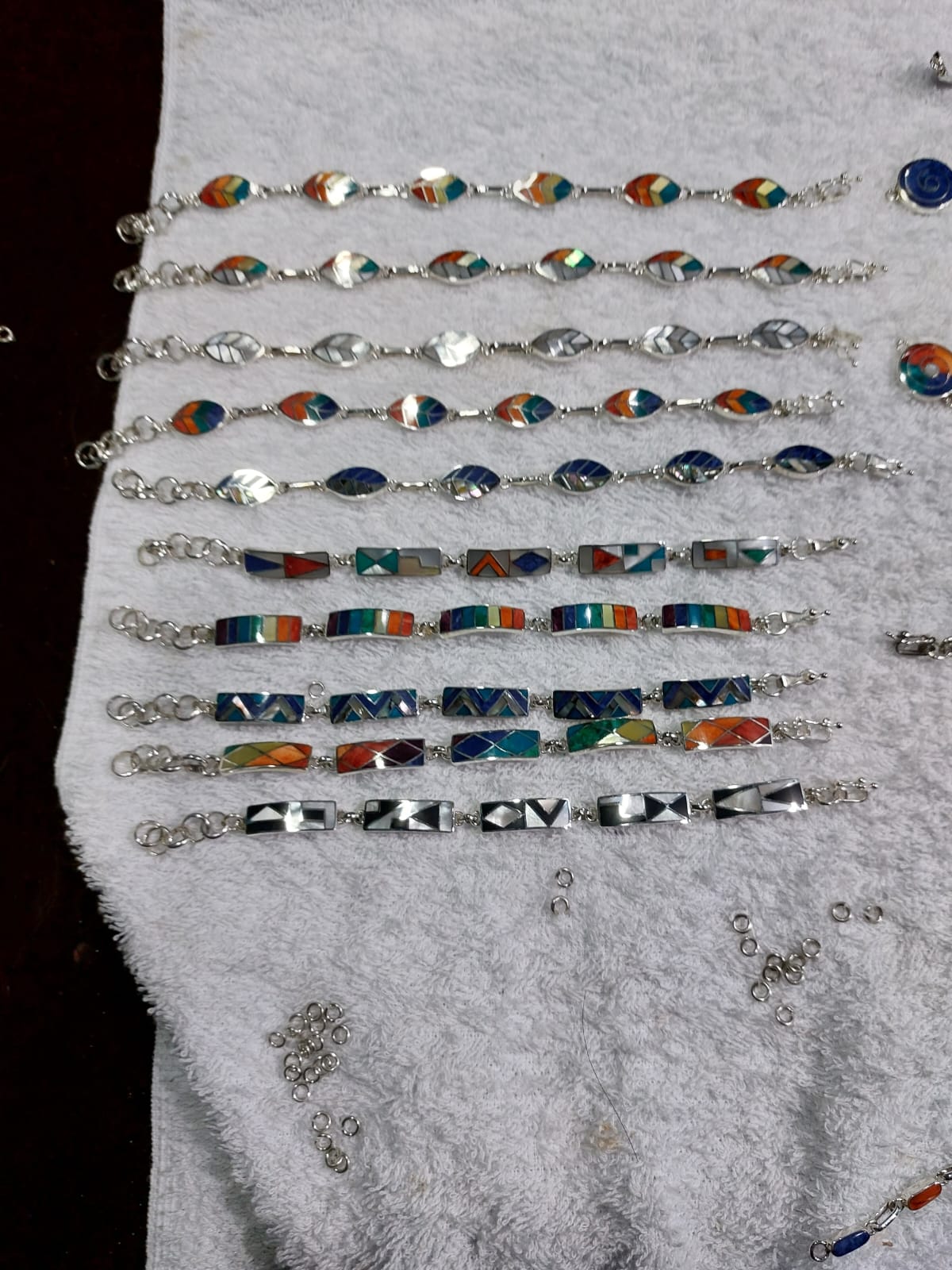 Orange and Green Mosaic Link Bracelet