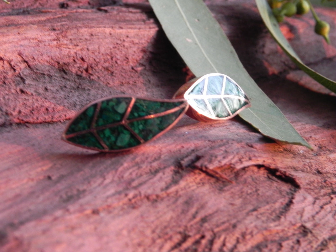 Green Leaf Inlay Earrings