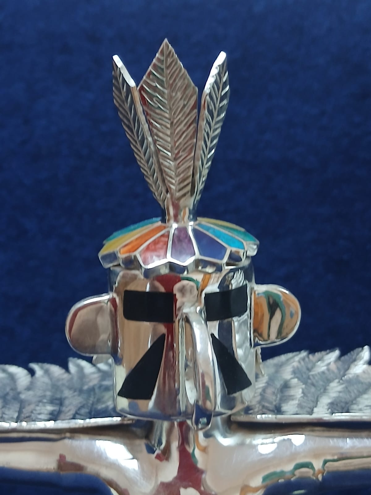 Silver condor figure with colorful Andean inlay